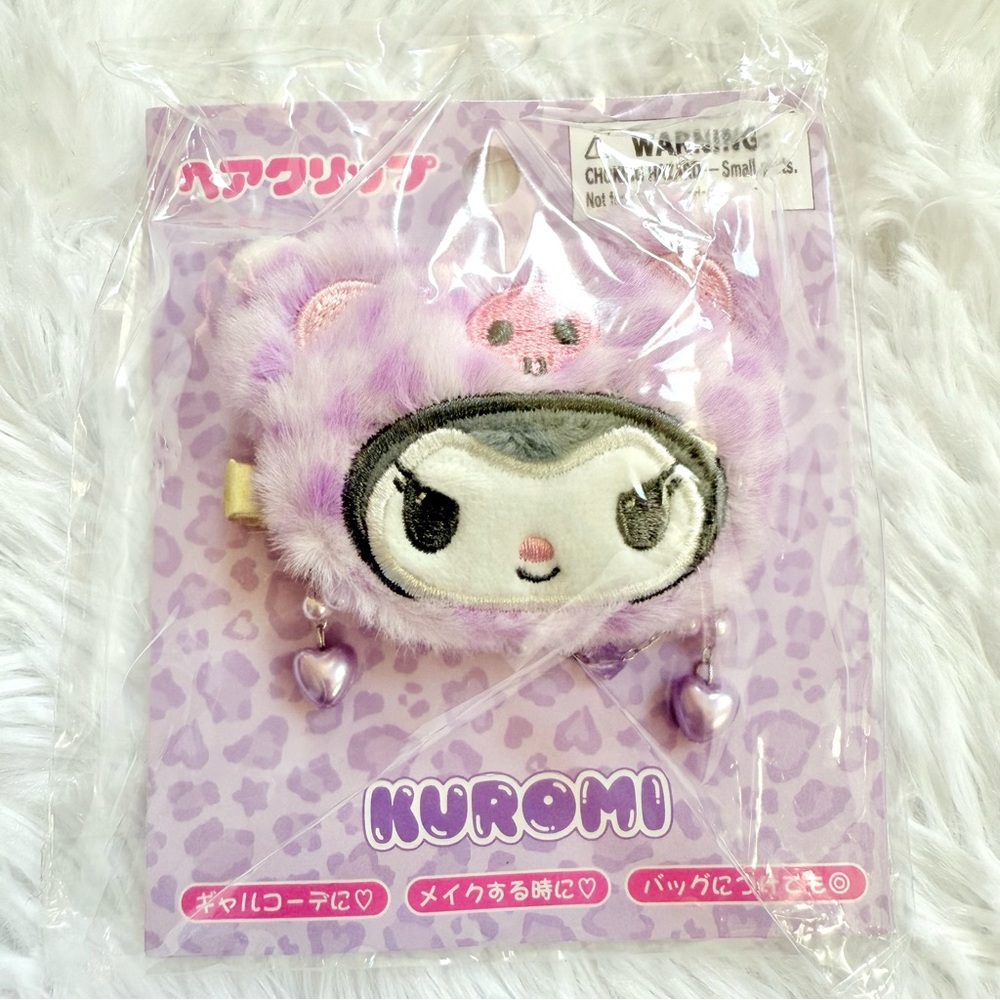 NEW Sanrio Kuromi Leopard Print Hair Clip Pin Charm Gal Bear Ears Kawaii purple